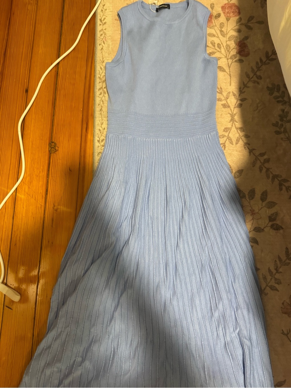 Sleeveless Light Blue Knit Midi Dress